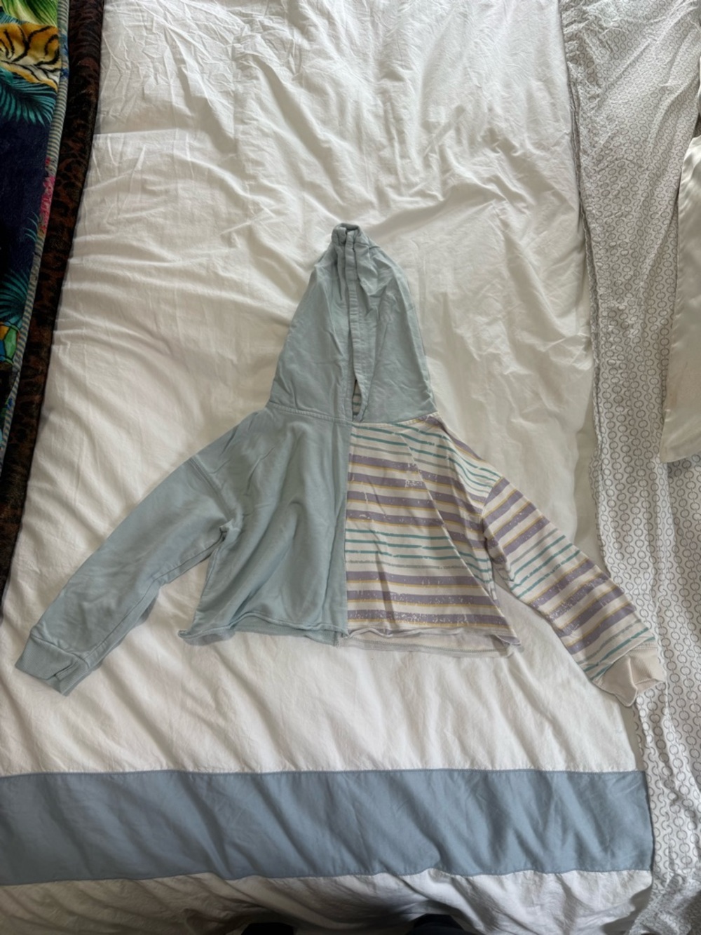 Splendid Light Blue Hooded Baby Top with Multicolor Stripes